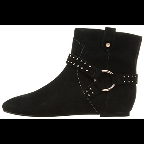 New Ted Baker London Black Gold Suede Ankle Boots - Picture 1 of 6